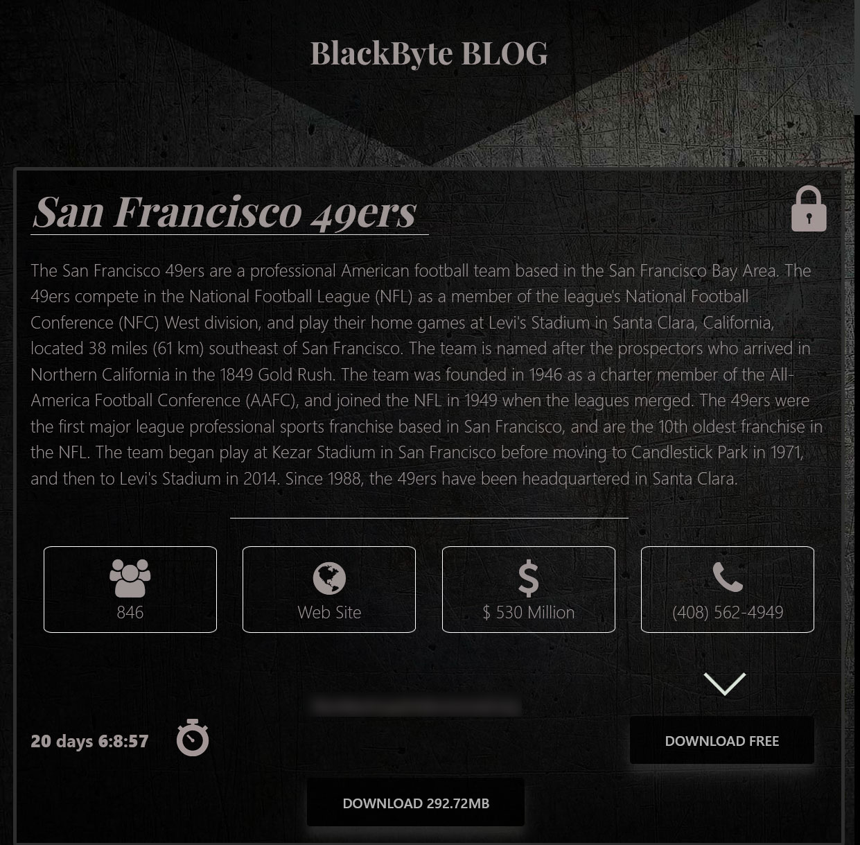  BlackByte ransomware leaking the San Francisco 49ers data