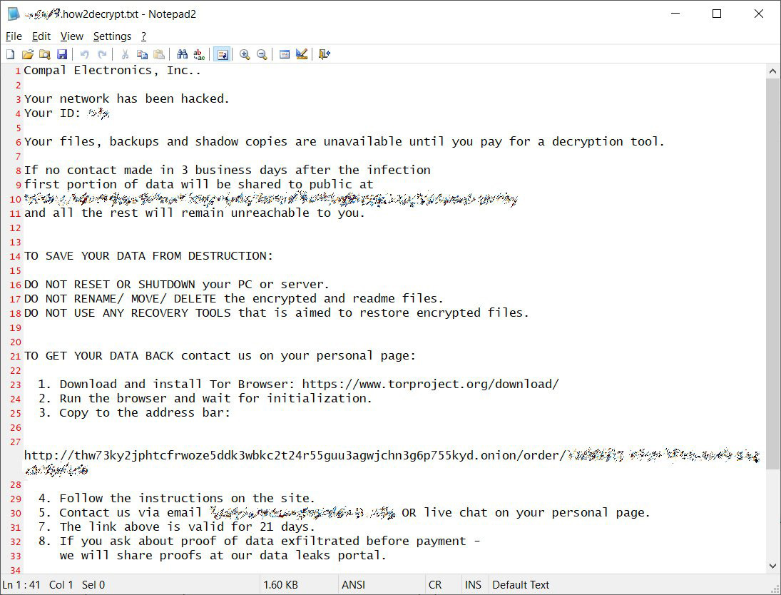 Compal ransom note