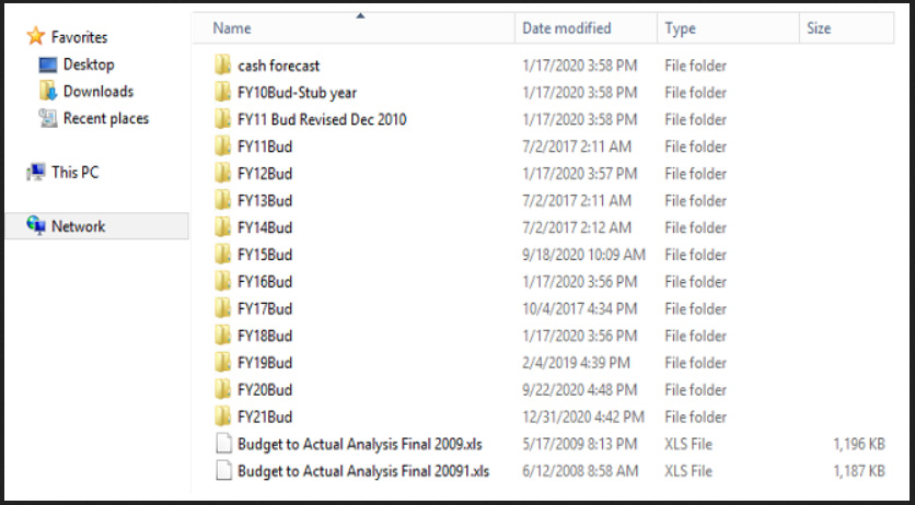 Screenshot of a folder listing