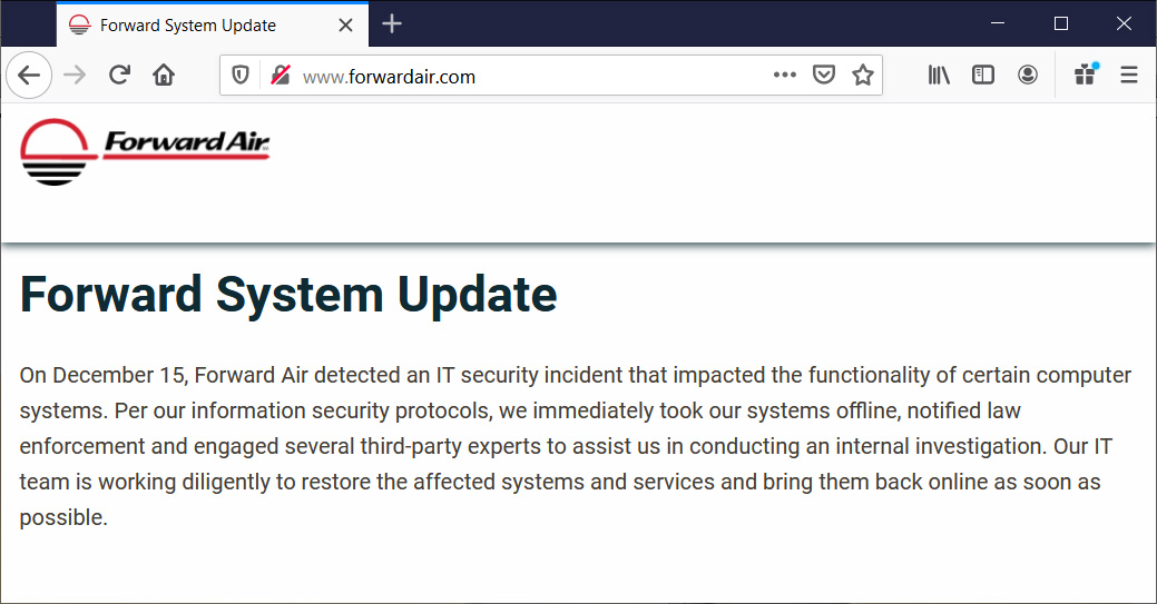 Forwardair.com outage