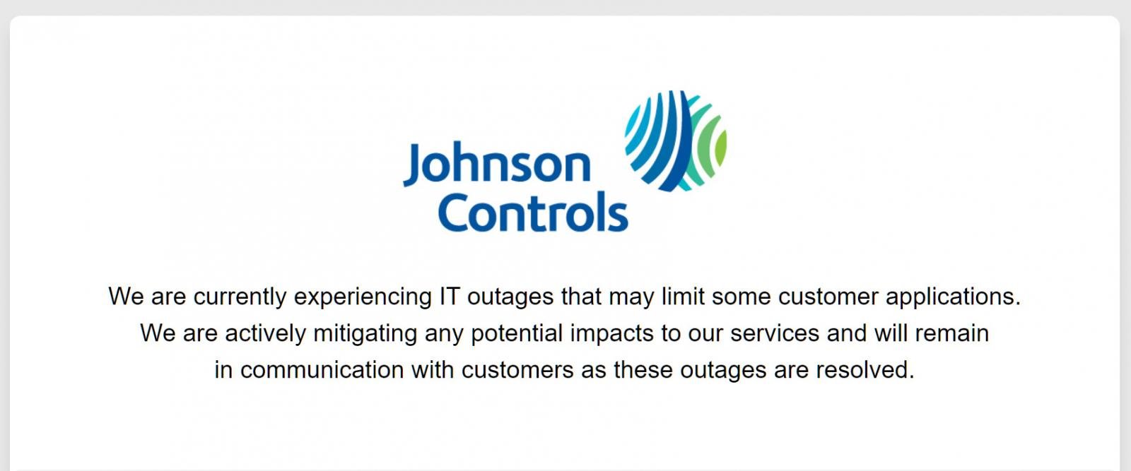 Johnson Controls technical outage message on York website