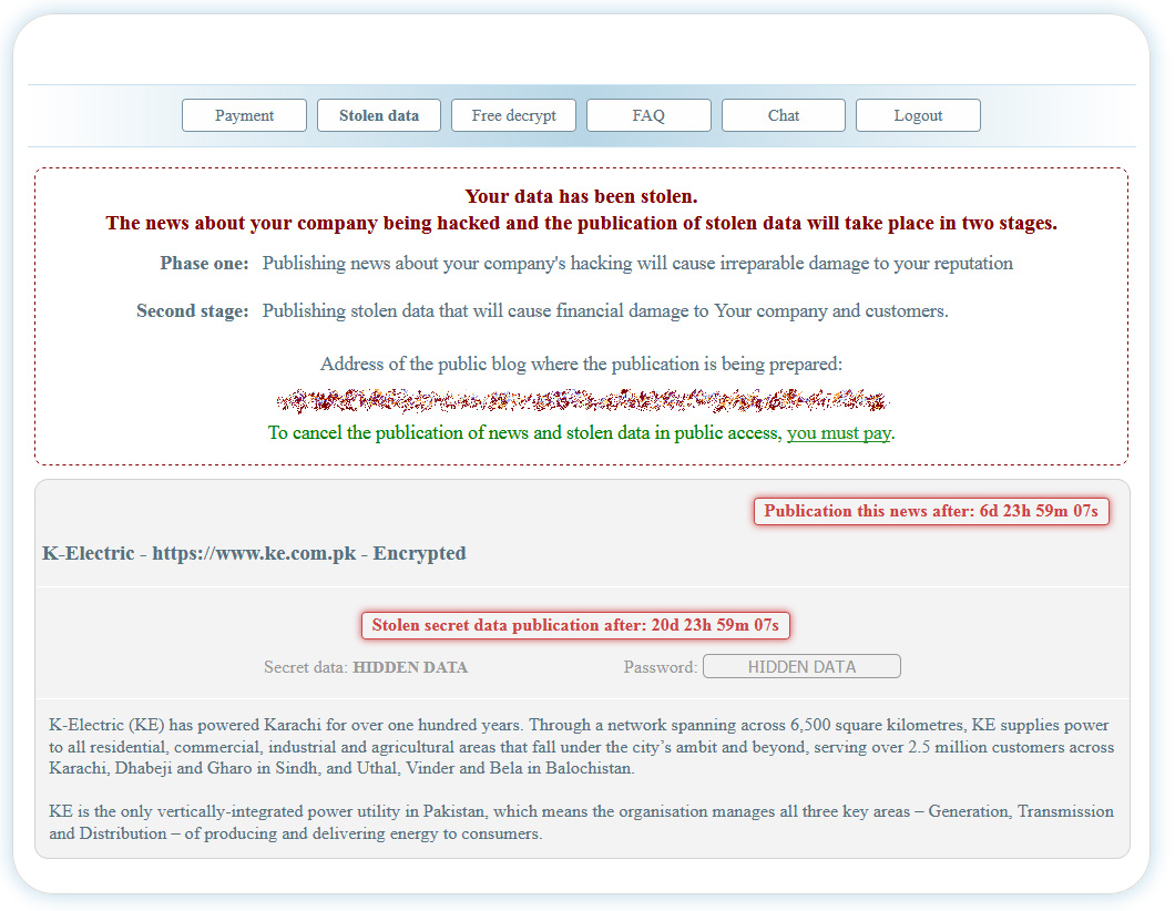 Tor stolen data page for K-Electric