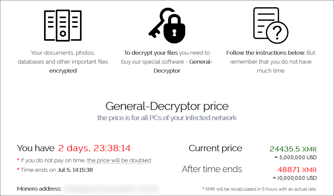 REvil ransom demand for an encrypted MSP