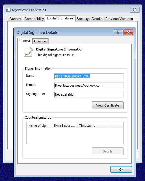Signed agent.exe file