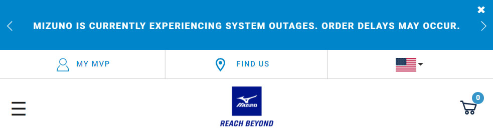Outage message at the top of Minuzo USA website