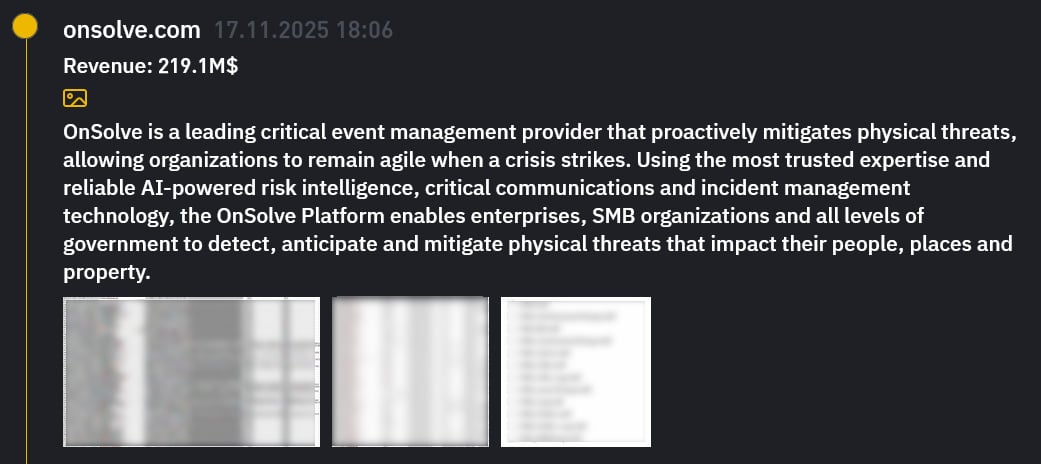 OnSolve entry on the INC Ransom data leak site