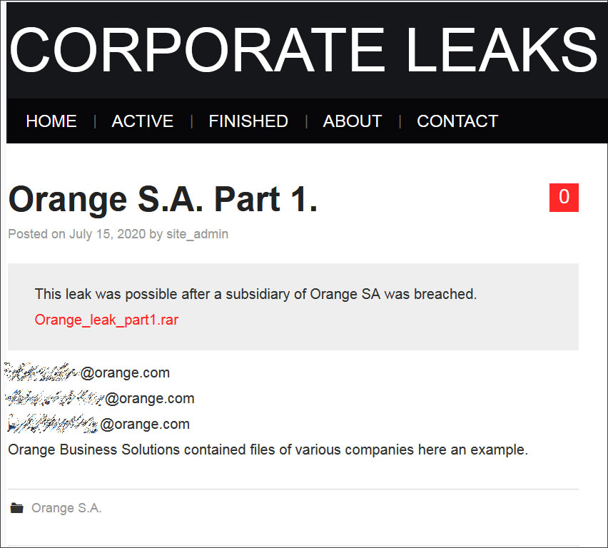 Orange S.A. data leak on Nefilim leak site