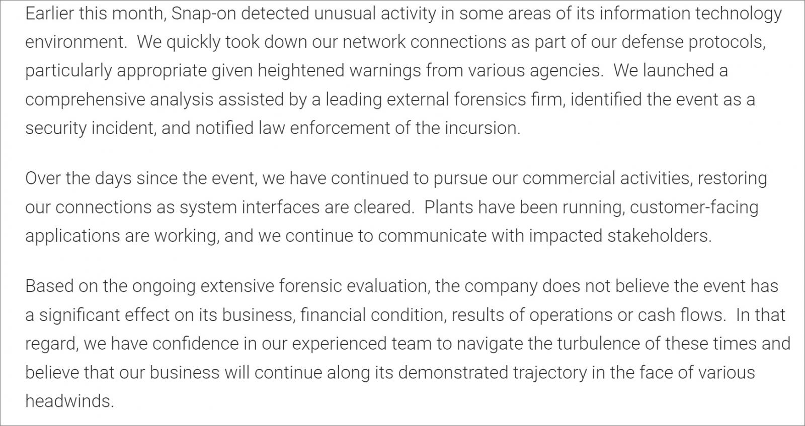 Snap-on security advisory