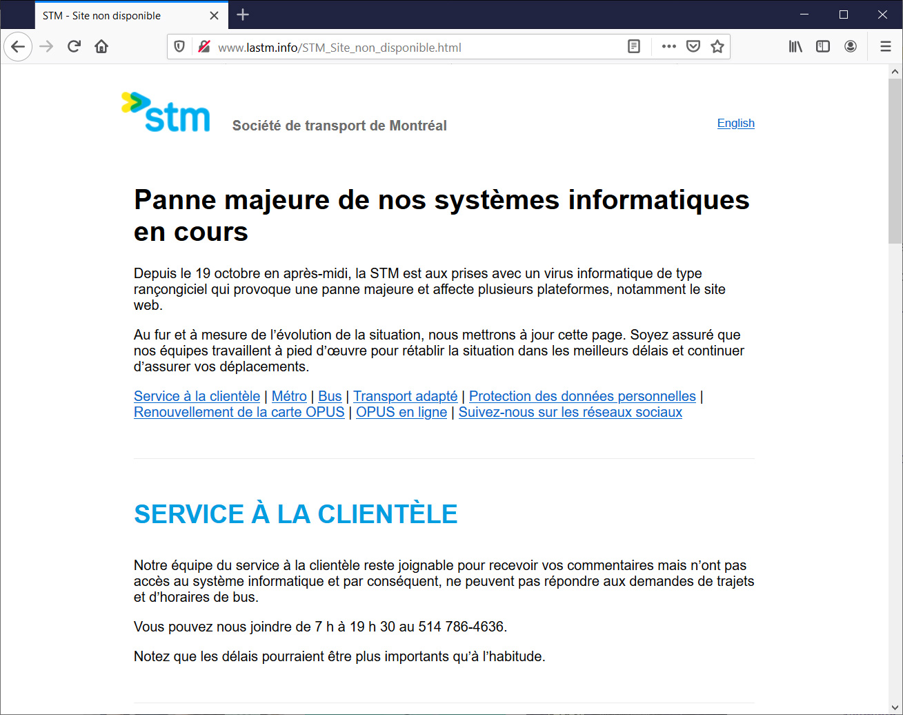 Informações de interrupção do site STM