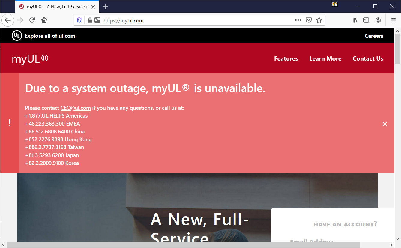 Outage message on myUL client portal