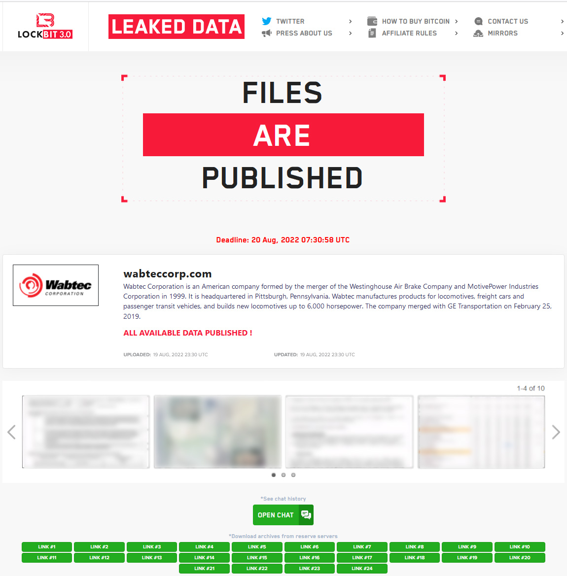 LockBit published all files stolen from Wabtec