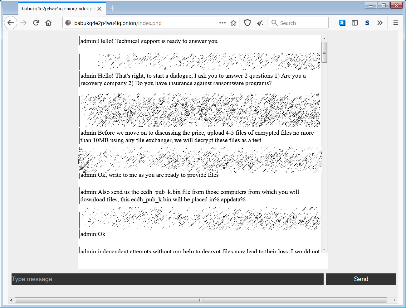 Babuk LockerTorが被害者とチャット