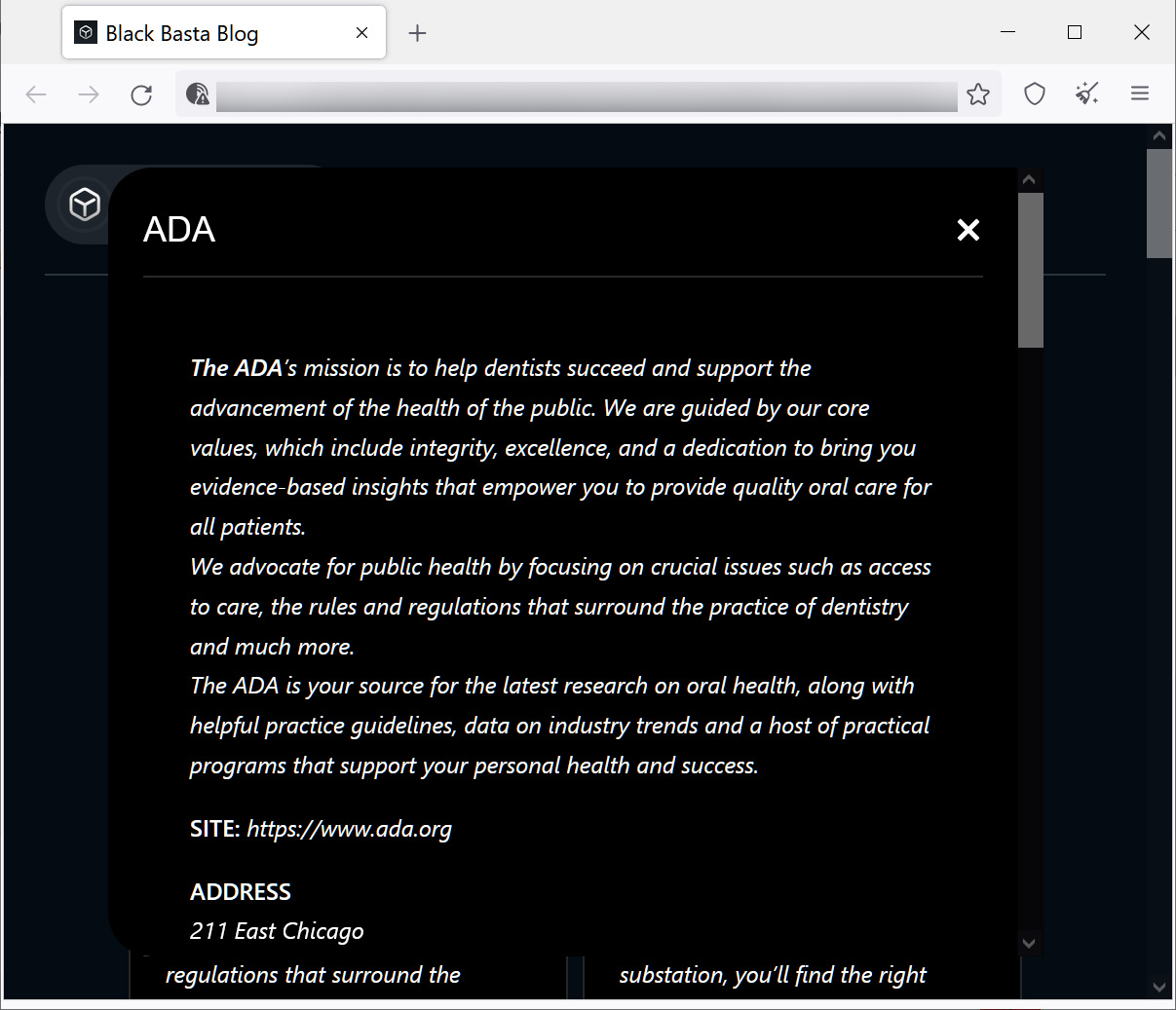 ADA on Black Basta ransomware data leak site