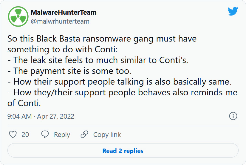 MalwareHunterTeam tweet