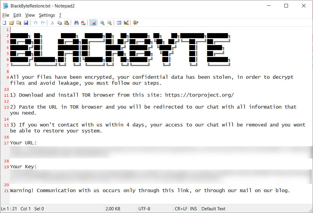 Example BlackByte ransom note