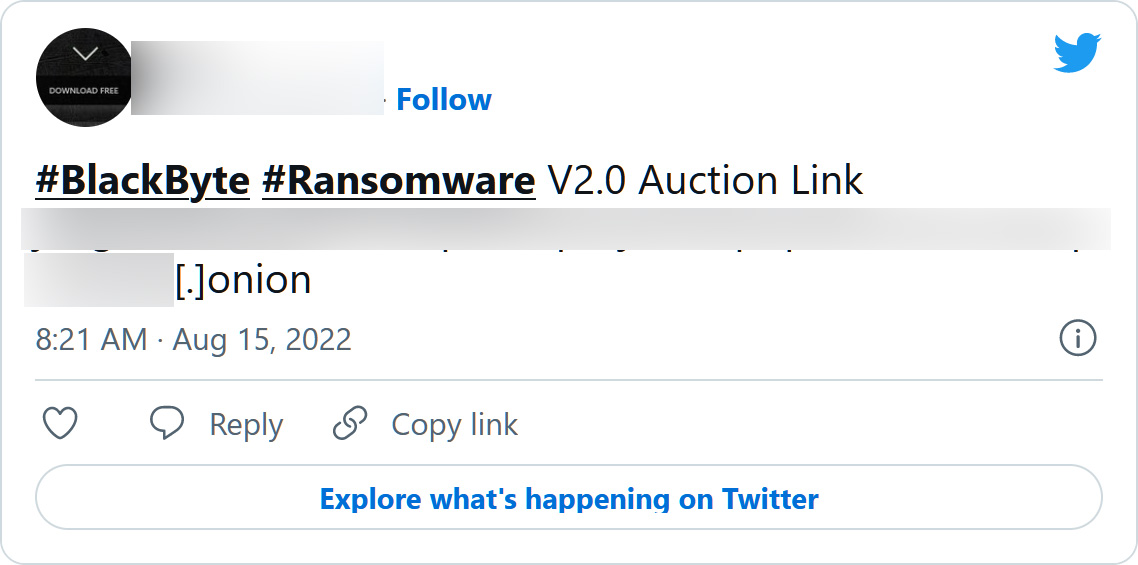 A tweet promoting the new BlackByte data leak site