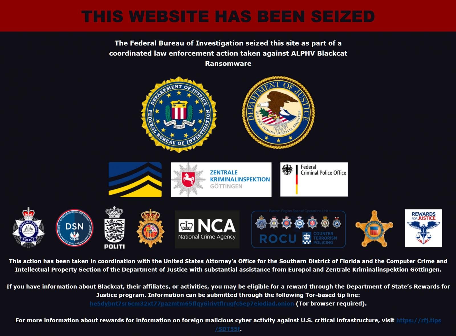 FBI seizure message on ALPHV data leak site