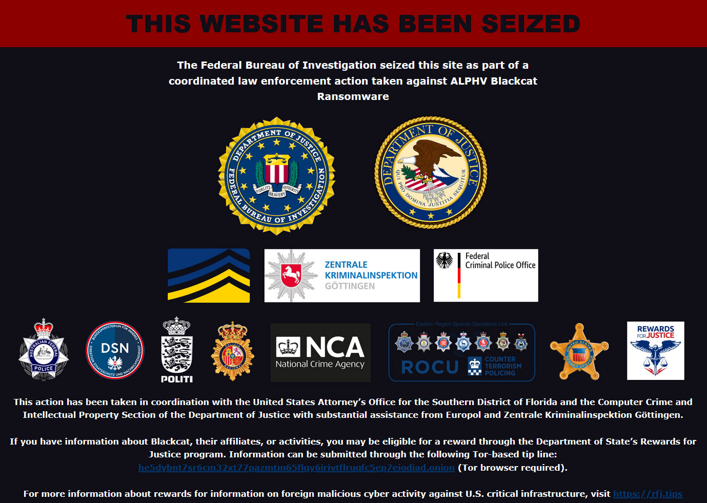 ALPHV veri sızıntısı sitesinde FBI'ın ele geçirme mesajı