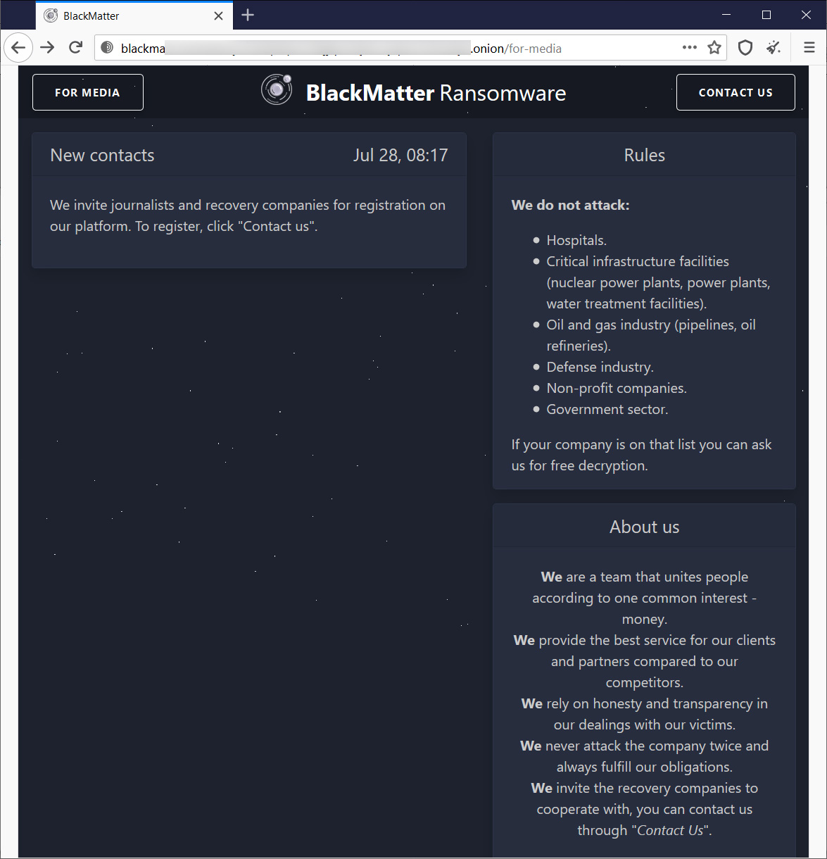 BlackMatter data leak site