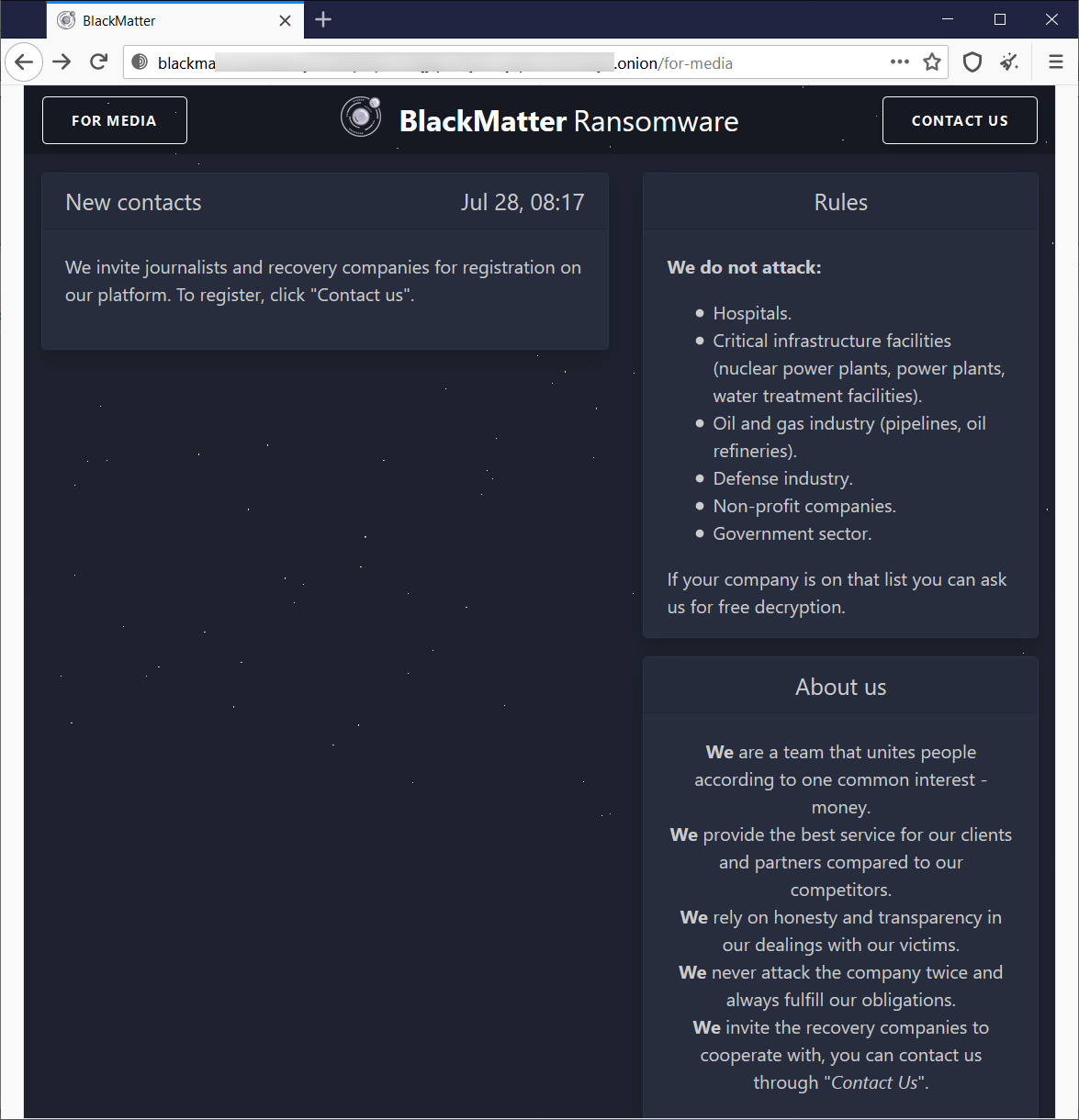 New BlackMatter data leak site