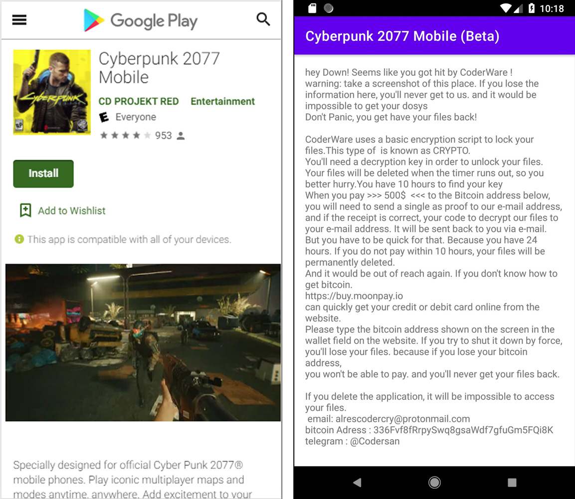 Ransomware disguised as mobile Cyberpunk 2077 game