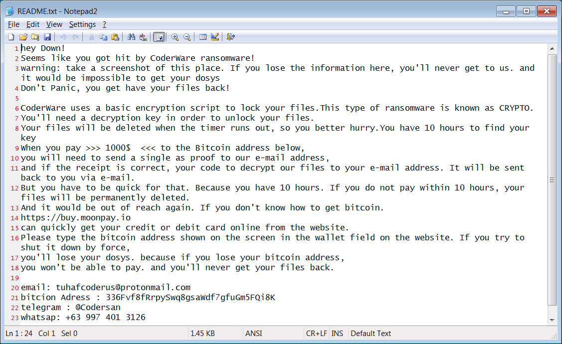 Windows CoderWare ransom note