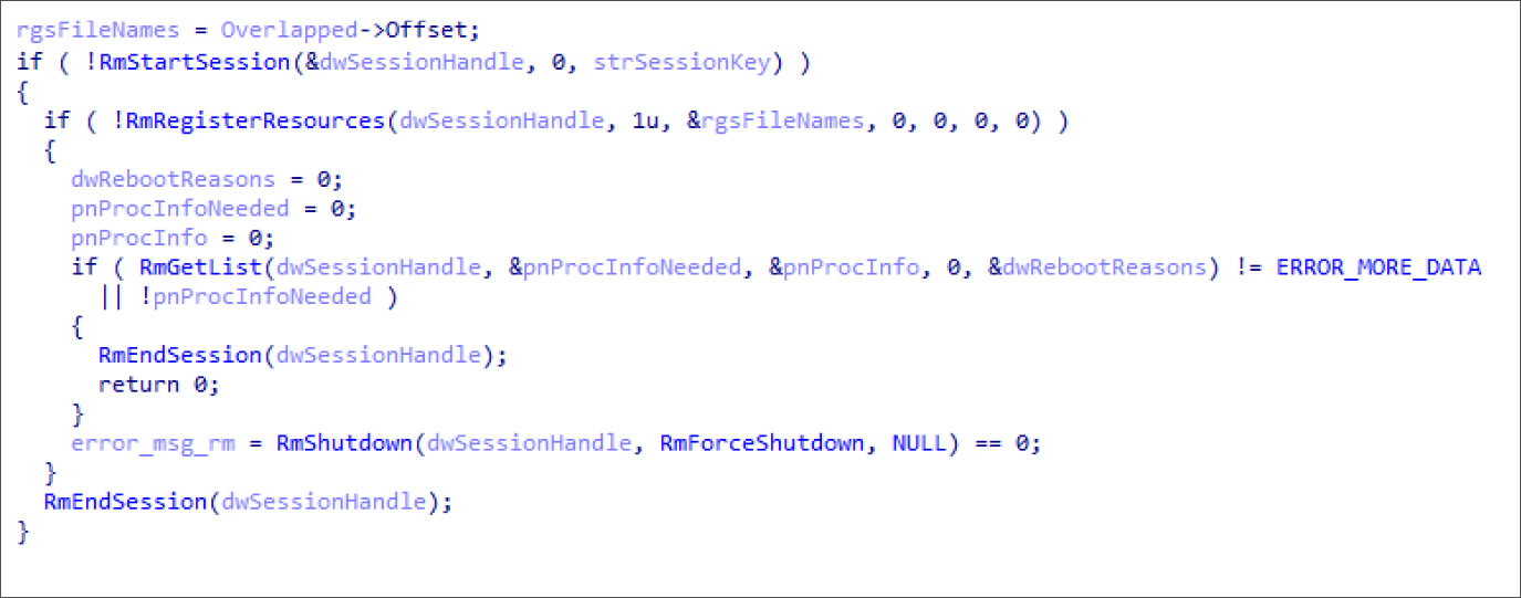 Windows Restart Manager code in Conti