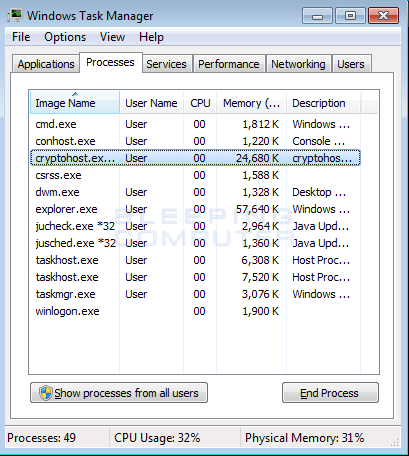 End the CryptoHost.exe Process