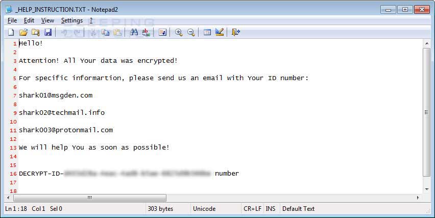 Shark CryptoMix Ransom Note
