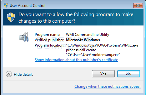 UAC Prompt for the Launch of the Smart Screen Executable