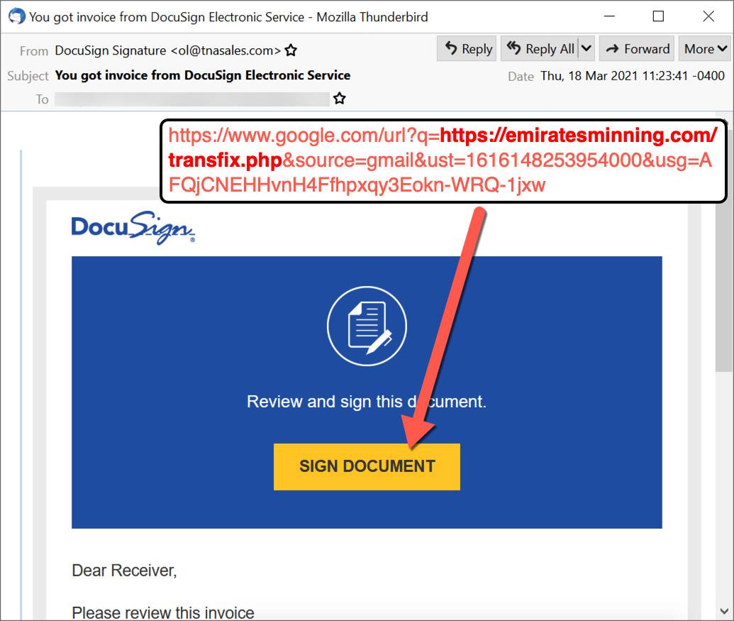 Fake DocuSign spam pushing Hancitor