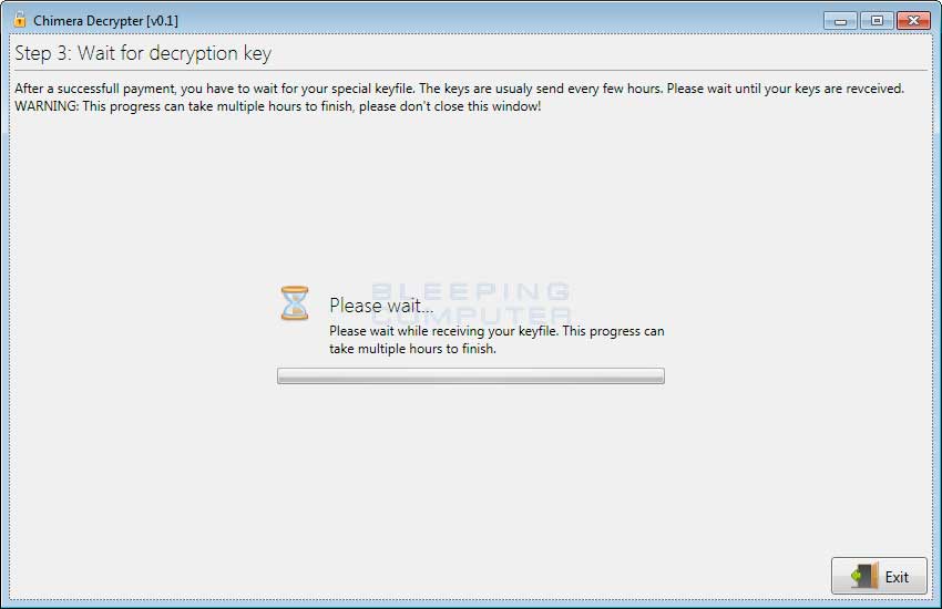 Chimera Decrypter waiting for the Decryption Key to be sent