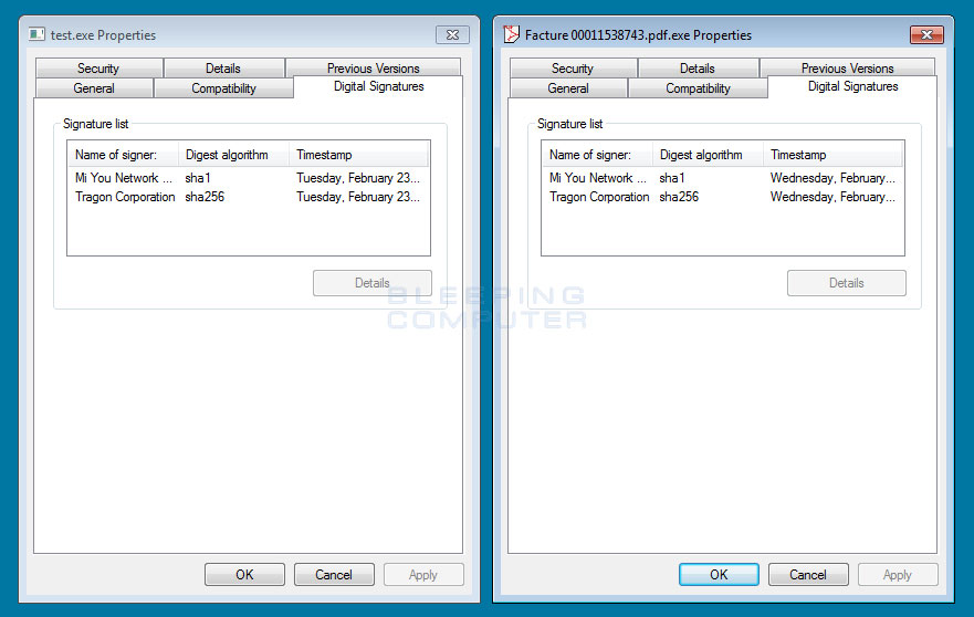 Executables signed with Jeiphoos' stolen certificates