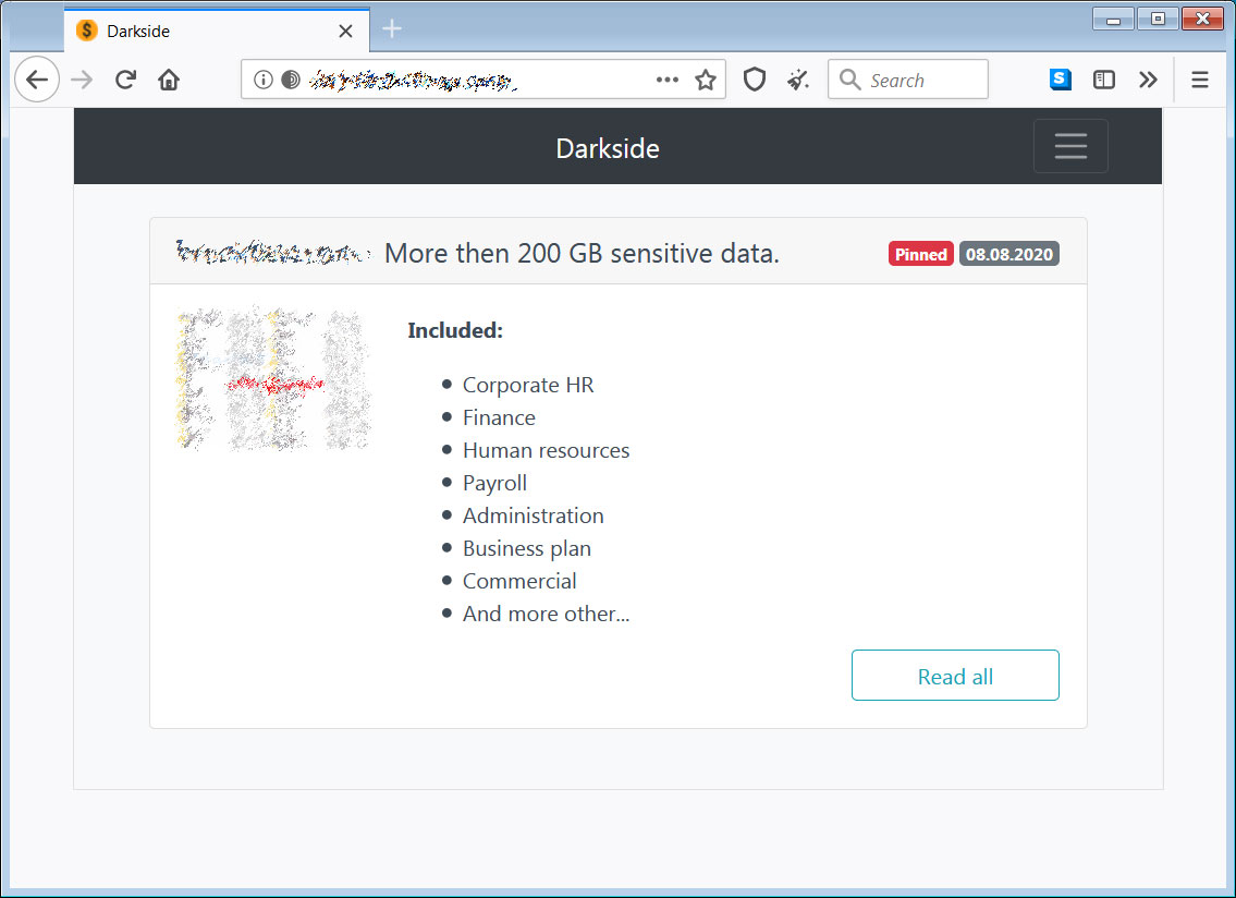 DarkSide data leak site