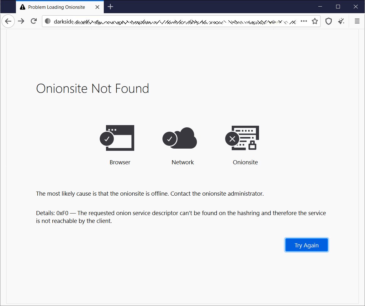 Offline DarkSide data leak site