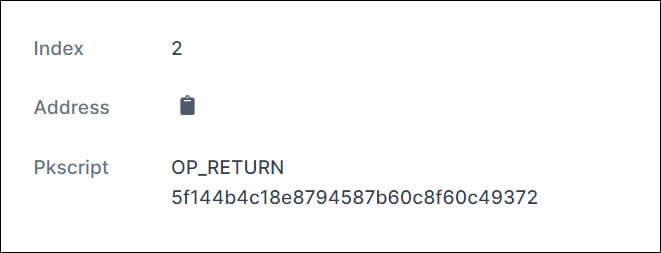 Bitcoin transaction's OP_RETURN output containing decryption key