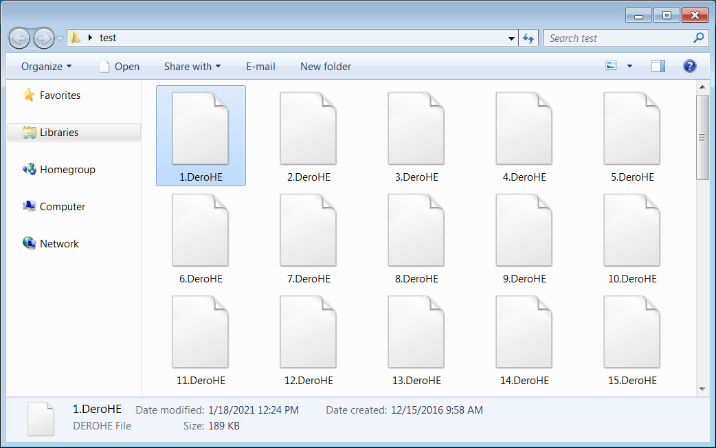 Files encrypted by the DeroHE ransomware