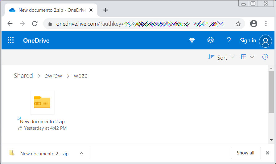 Malicious zip file on OneDrive