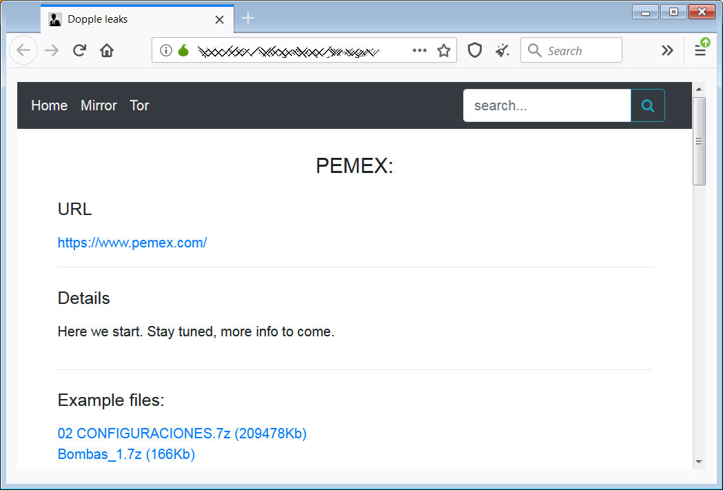 Pemex information on the DoppelPaymer site