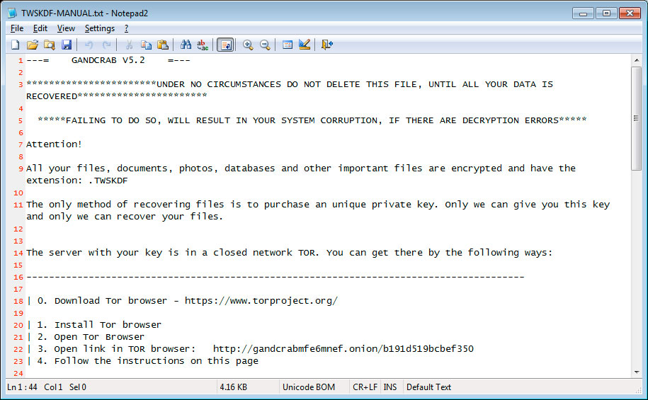 GandCrab 5.2 Ransom Note