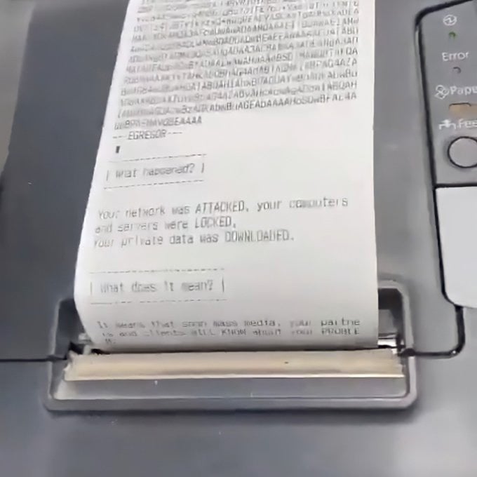 Egregor ransom note printed on receipt printer