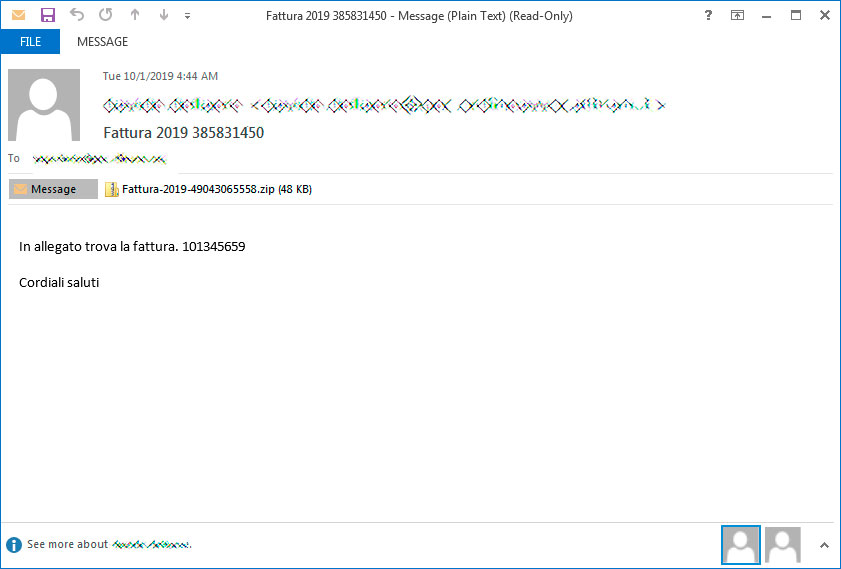 Example fattura spam email