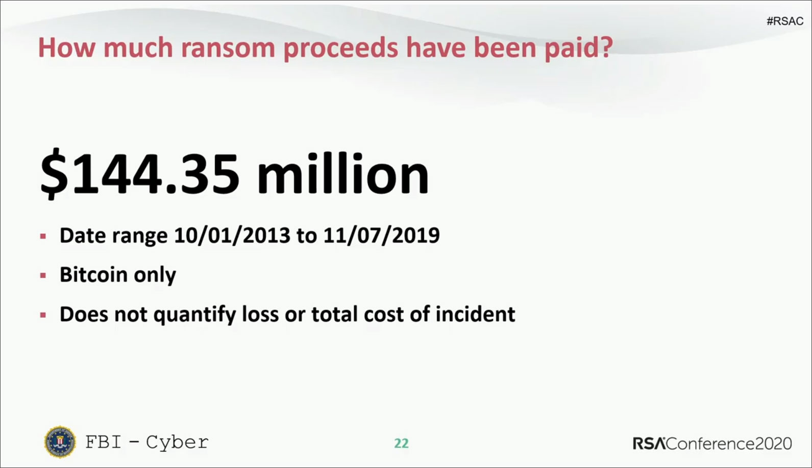 RSA Slide: Ransom paid over 6 years