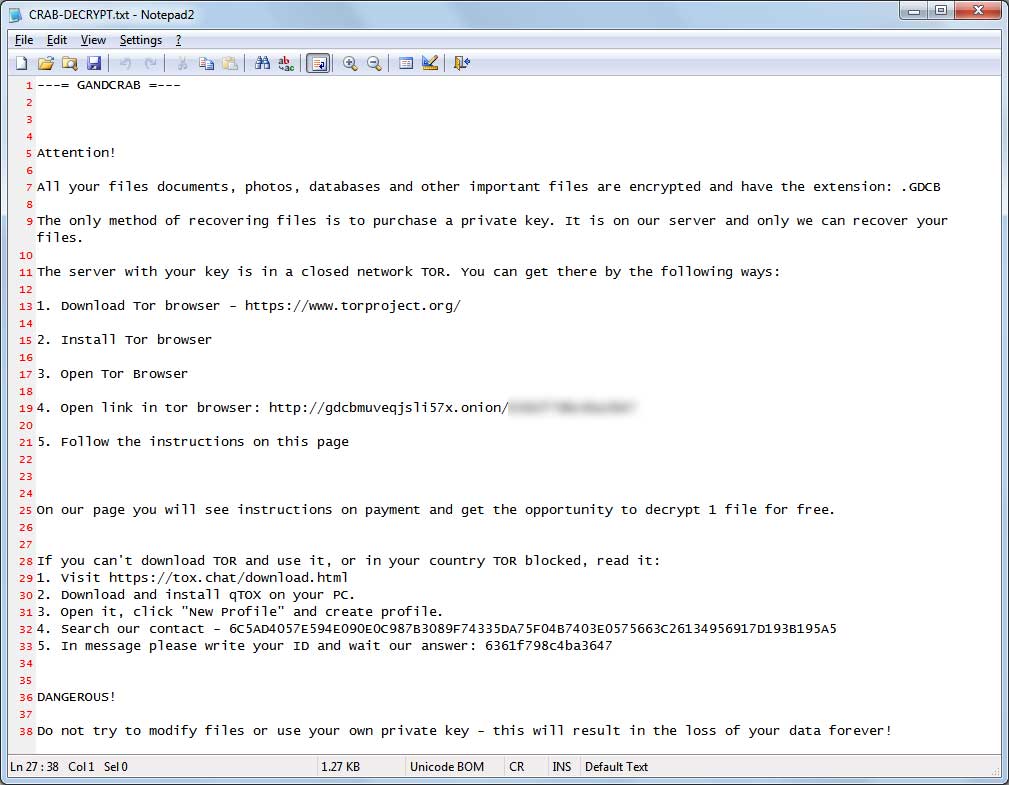GandCrab V2 Ransom Note