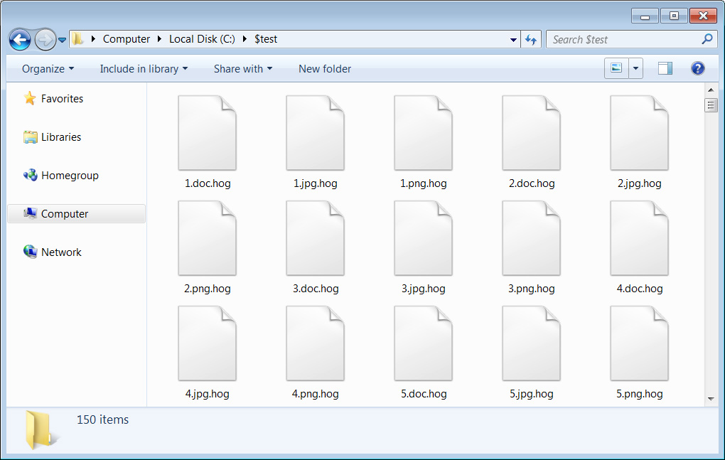 Hog Ransomware encrypted files