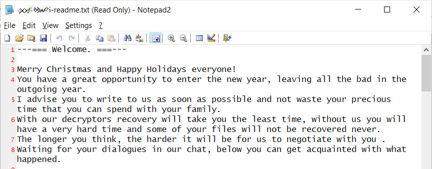 REvil Holiday Ransom Note 