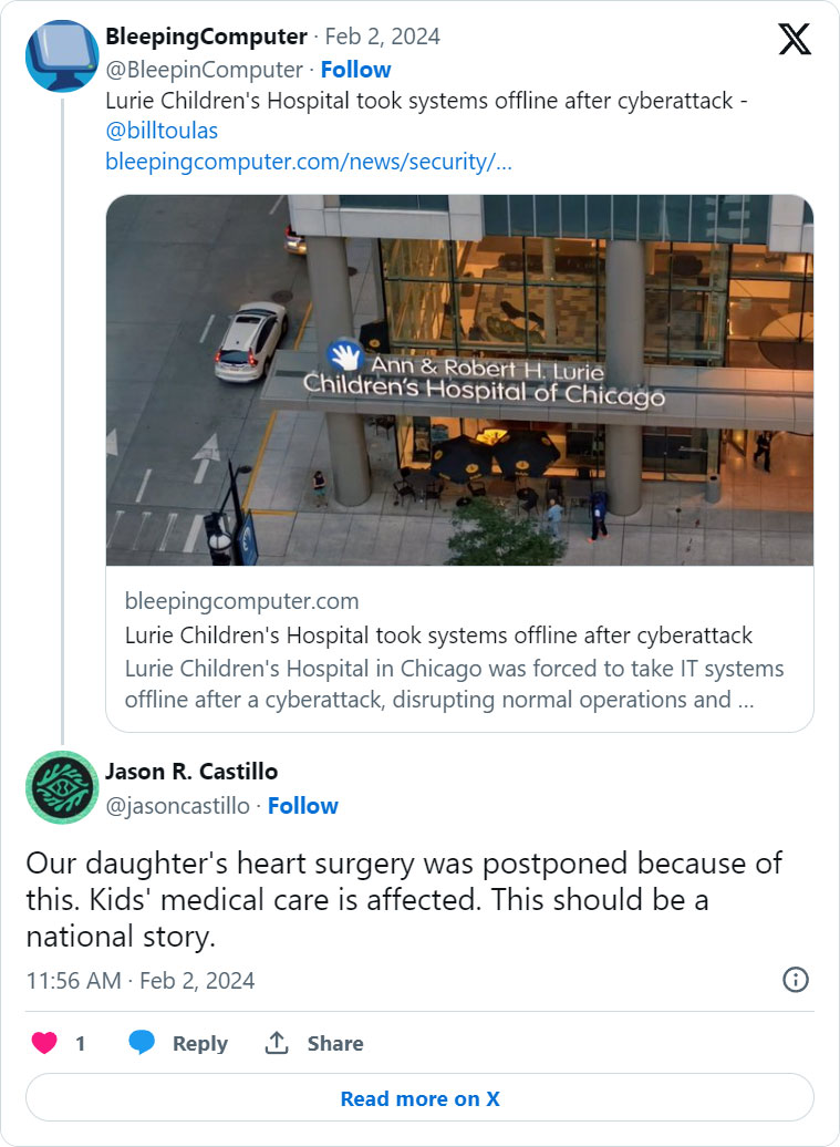 Tweet about children's surgery