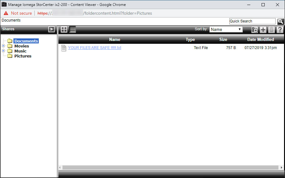 Interface da Web Iomega