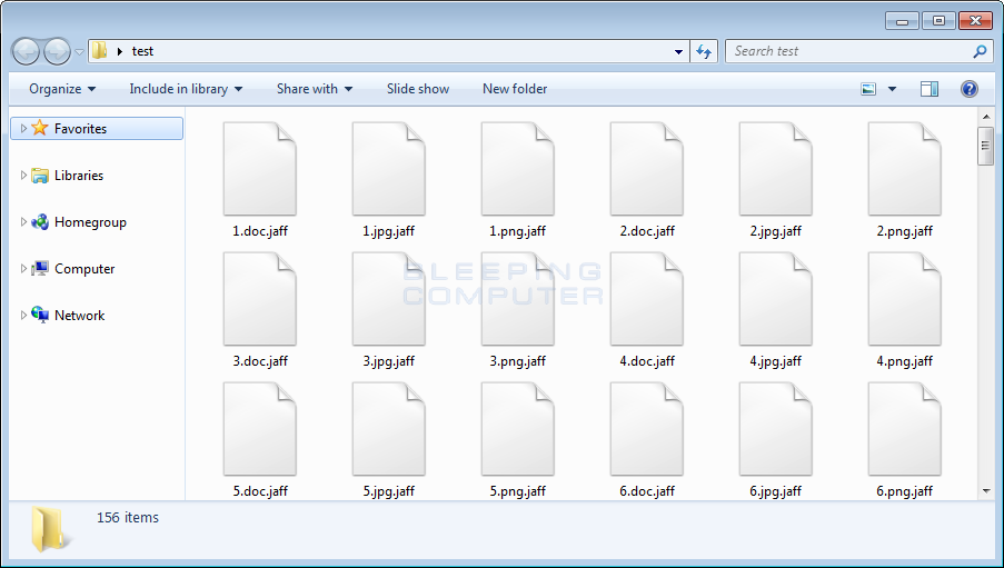 Folder of Files by the Jaff Ransomware