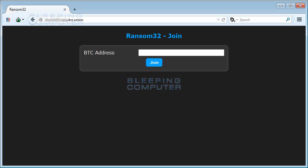 Ransom32 RaaS Signup Page
